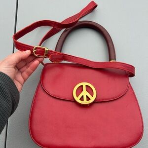 Red Leather Handbag with Gold Accent
